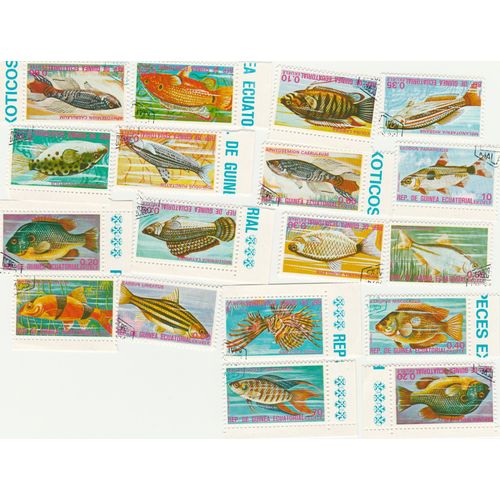 18 Timbres Oblitérés - Poissons De Guinée Équatoriale