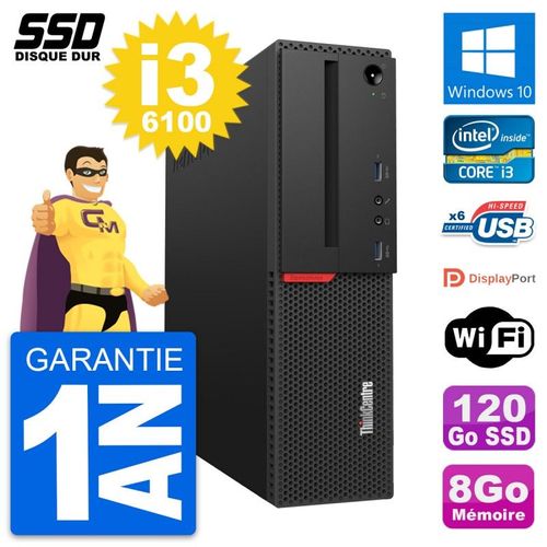 PC Lenovo ThinkCentre M700 SFF Intel i3-6100 RAM 8Go SSD 120Go Windows 10 Wifi