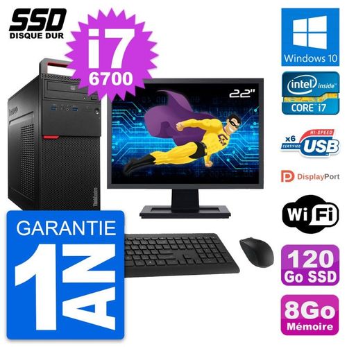PC Tour Lenovo M700 Ecran 22" Intel i7-6700 RAM 8Go SSD 120Go Windows 10 Wifi