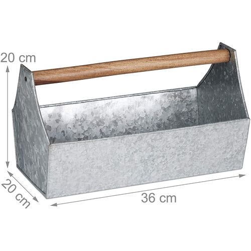 Jardinière Avec Poignée En Bois Pot De Fleur Plante Caisse En Zinc Gris Helloshop26 13_0000622_4