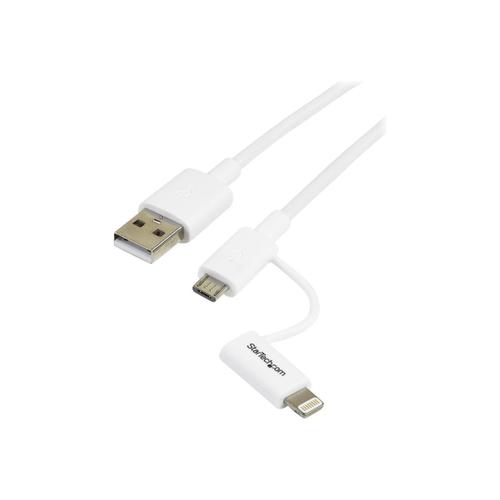 StarTech.com Câble Lightning 8 broches ou Micro USB vers USB de 1 m - Cordon de charge / synchronisation - Blanc (LTUB1MWH) - Câble de chargement / de données - USB mâle pour Micro-USB de type B...