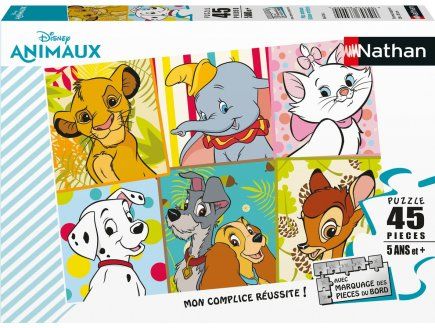 Puzzle 45 Pieces Amis Disney Roi Lion - 101 Dalmatiens - Dumbo - Bambi - Miss Lady Et Le Clochard - Chat Marie - Nathan - Enfant