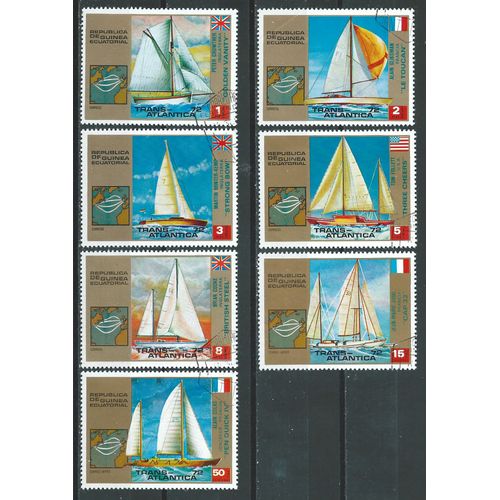 Régate De Voile Transatlantique Lot De 7 Timbres Oblitérés Guinée Équatoriale 1973