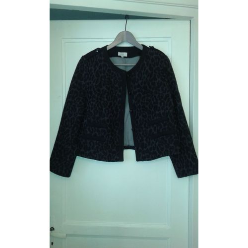 Veste Pablo Gerard Darel Laine Motifs Leopard Bleu Et Gris T 42