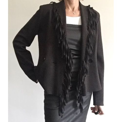 Veste Irié À Franges 100% Jersey Laine L Marron Foncé
