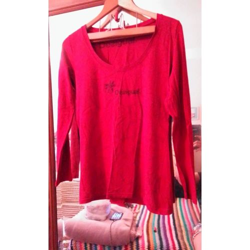 Tee-Shirt Rouge Motifs Noirs 40 L Desigual.