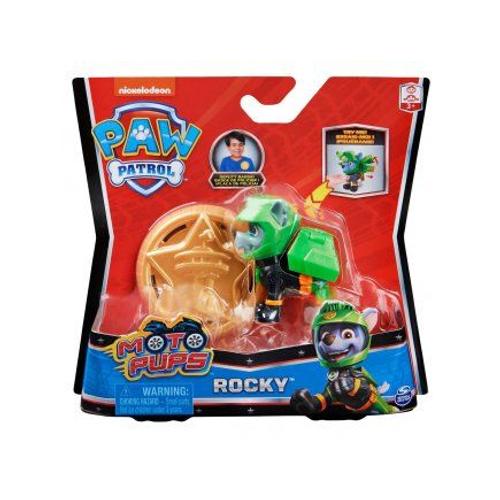 Pat Patrouille Moto Pups : Chien Rocky Avec Sa Fonction Speciale + Badge - Figurine Animaux Paw Patrol Nouveaute