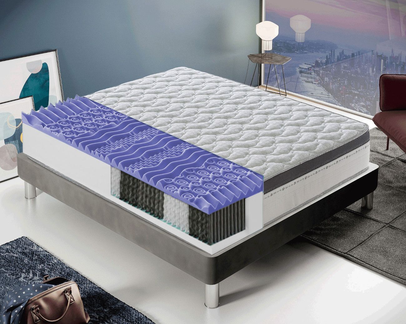 Matelas 90 x 200 cm WOWTTRELAX - Épaisseur 24 cm - Hybride Matelas avec  Ressorts Ensachés et Mousse à Mémoire de Forme - 7 Zones