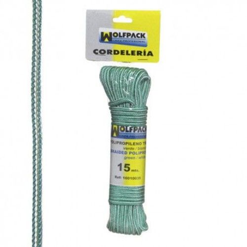 Corde tressée en polypropylène blanc/vert (écheveau 15 m)