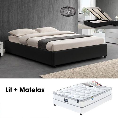 Ensemble Matelas + Sommier Coffre 160 Noir