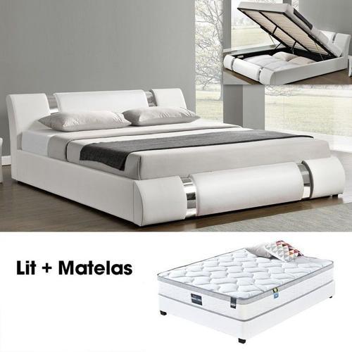 Ensemble Matelas Sommier Coffre Blanc 160 Nova