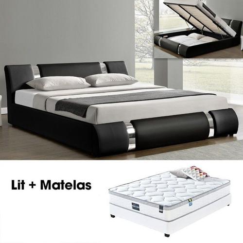 Ensemble Matelas Sommier Coffre Noir 180 Nova