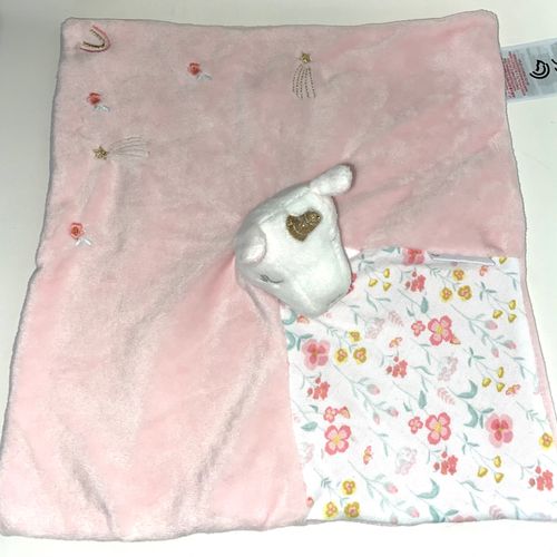 Doudou Licorne Rose Blanc Fleurs Mon Premier Major Peluche Jouet Plat Bebe Comforter Unicorn Pink White Baby