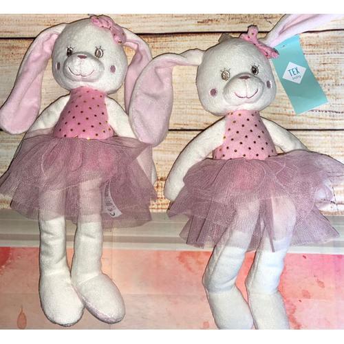 Doudou Lapin Blanc Tutu Rose Tex Baby Lapinette Ballerine Danseuse Lot De Deux Peluches Jouets Bebe Naissance Petite Fille Poupee Ballet