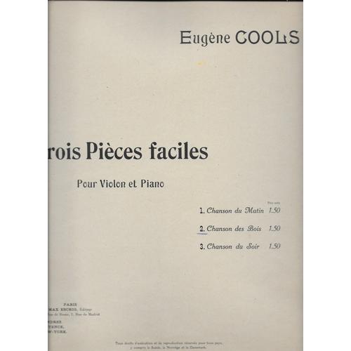 Eugène Cools - Chansons Des Bois - Pièce Facile Pour Violon Et Piano. (Partition)