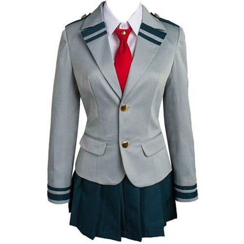 Expédié De France Ensemble Ecolière Déguisement My Hero Academia Uniforme Fille Femme Costume Étudiant Cosplay Veste Gris Avec Jupe Cravate Rouge