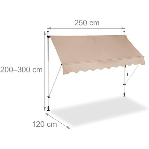 Store Banne Télescopique De Balcon Manivelle Hauteur Réglable Résistant Uv Polyester Acier 250 X 120 Cm Beige Helloshop26 13_0000309_2