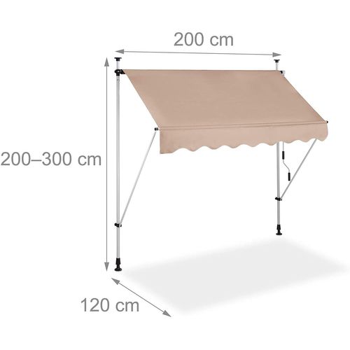 Store Banne Télescopique De Balcon Manivelle Hauteur Réglable Résistant Uv Polyester Acier 200 X 120 Cm Beige Helloshop26 13_0000309_3