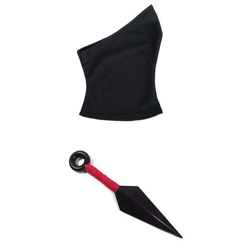 Expédié De France Masque Déguisement + Grand Kunai Accessoires Feuille Village En Plastique Ninja Costume Cosplay Non Coupant Non Pointu Cache Nez Cache Visage Noir