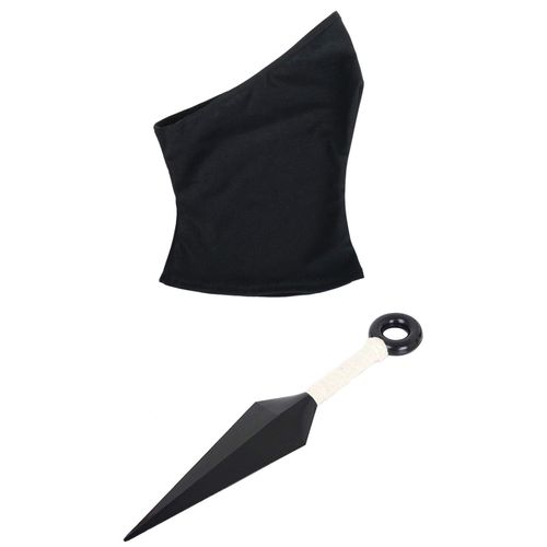 Expédié De France Masque Déguisement + Grand Kunai Accessoires Feuille Village En Plastique Ninja Costume Cosplay Non Coupant Non Pointu Cache Nez Cache Visage Noir