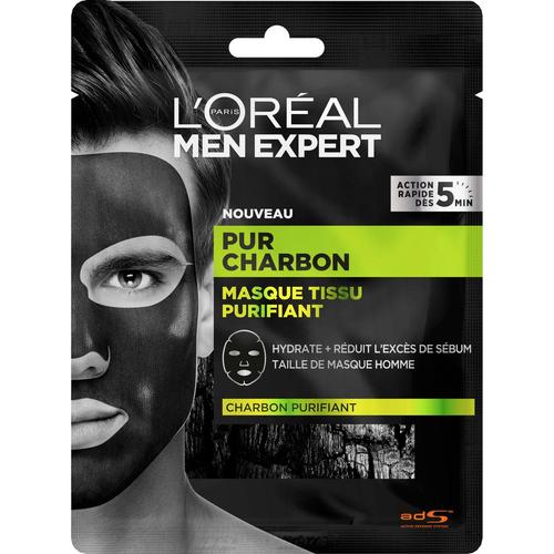 Men Expert Pur Charbon - L'oréal Paris - Masque Tissu Purifiant Visage Homme 