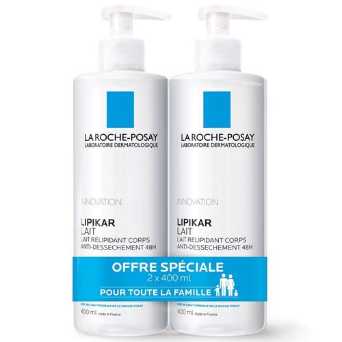 Lot*2 Lipikar Lait Relipidant 400ml - La Roche Posay - Lait Corps Hydratant Peaux Sèches Texture Crème Beurre De Karité 