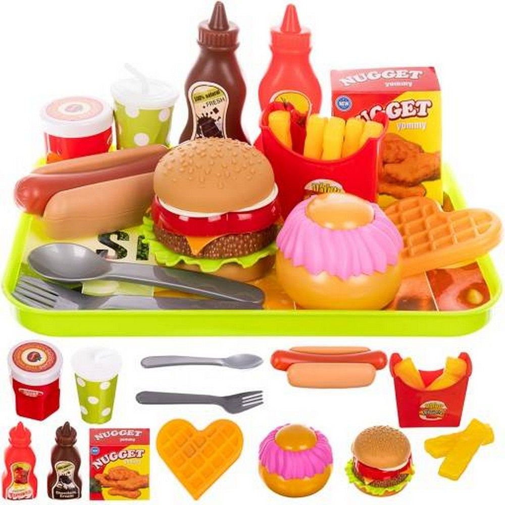 Dinette Fast Food Hamburger Frite Hot Dog Plateau Jouet Marchand