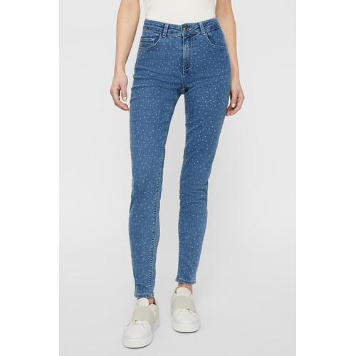 Jeans Skinny À Points Bleu Femme