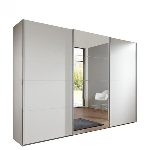 Armoire De Rangement 3 Portes Coulissantes Edwig 270 Cm Blanc / Miroir