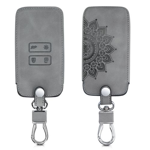 Kwmobile Accessoire Clef De Voiture Compatible Avec Renault Smart Key 4-Bouton (Keyless Go Uniquement) - Coque De Clé De Voiture En Nubuck - Rosace Gris