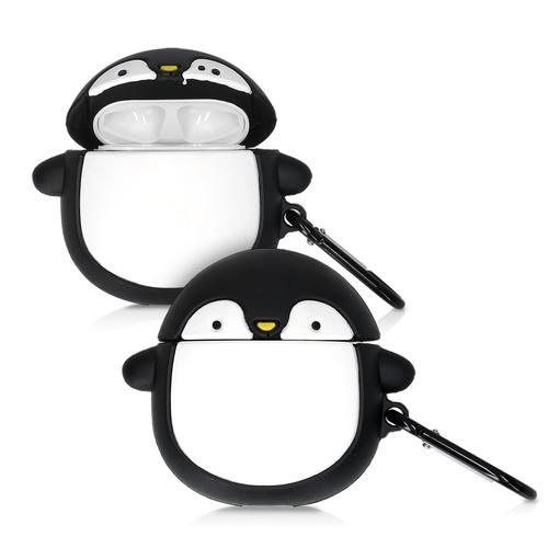 Kwmobile Housse Pour Écouteurs Compatible Avec Apple Airpods - Coque De Protection En Silicone - Pingouin Noir-Blanc-Jaune
