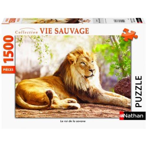 Puzzle Adulte Le Roi Des Animaux : Lion Couche - 1500 Pieces Collection Vie Sauvage - Nathan Animaux De La Savane