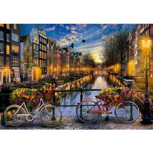 Puzzle Adulte : Vue Fleurie Sur Le Canal D Amsterdam - 2000 Pieces - Collection Paysage Pays-Bas Couche De Soleil - Hollande - Educa Nouveaute