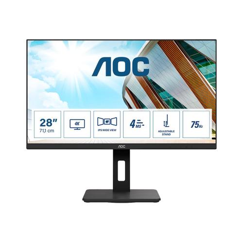 AOC U28P2A - Écran LED - 28" - 3840 x 2160 4K @ 60 Hz - IPS - 300 cd/m² - 1000:1 - 4 ms - 2xHDMI, DisplayPort - haut-parleurs - noir
