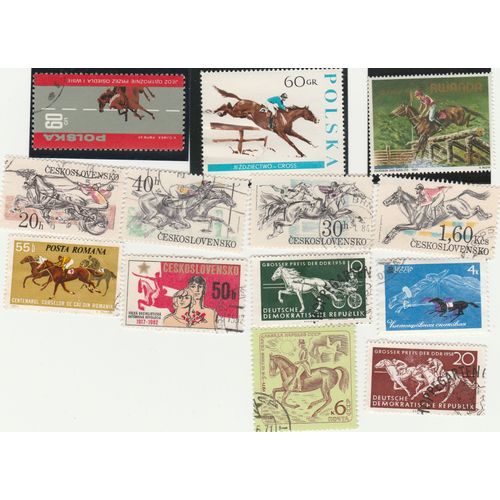 13 Timbres Oblitérés - Hippisme De Divers Pays Européens Et Un Du Rwanda