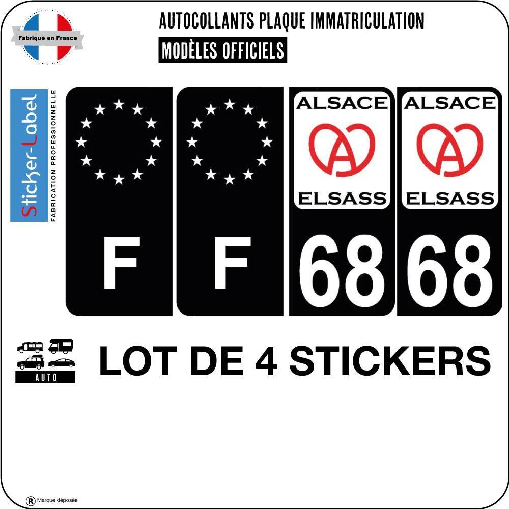 Lot de 4 stickers 68 Alsace Elsass ville sticker Noir autocollant