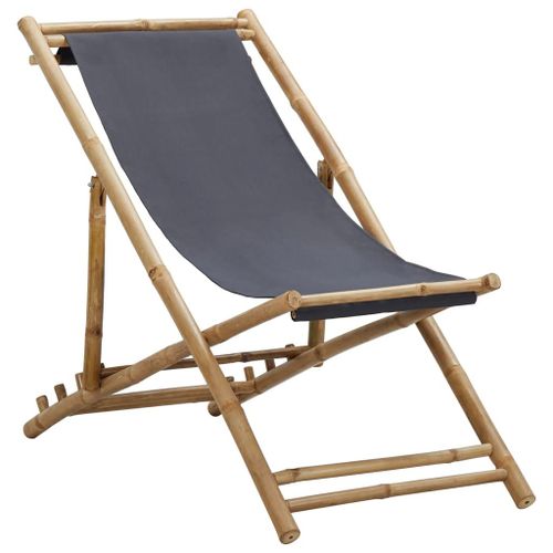 Vidaxl Chaise De Terrasse Bambou Et Toile Gris Foncé