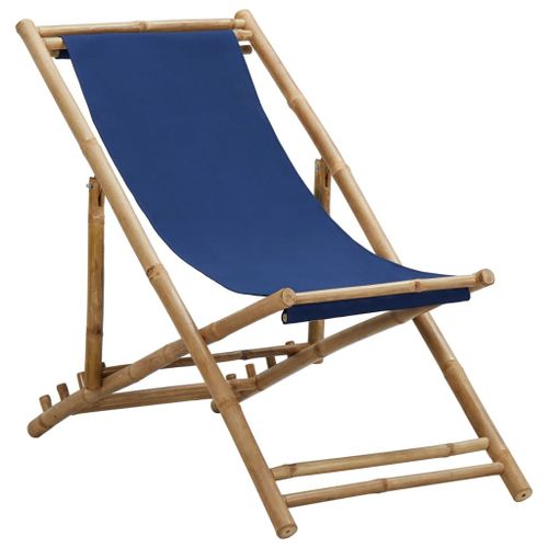 Vidaxl Chaise De Terrasse Bambou Et Toile Bleu Marine