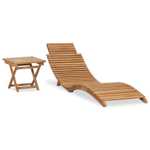 Vidaxl Chaise Longue Pliable Avec Table Bois De Teck Solide