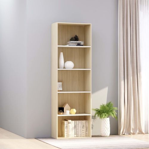Vidaxl Bibliothèque À 5 Niveaux Blanc Et Chêne 60x30x189 Cm Aggloméré
