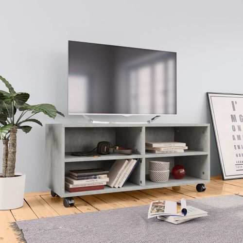 Vidaxl Meuble Tv Avec Roulettes Gris Béton 90x35x35 Cm Bois Ingénierie