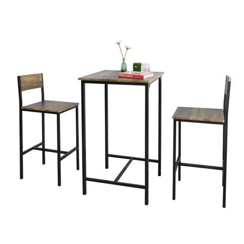 Sobuy Ogt27-N Ensemble Table De Bar + 2 Chaises De Bar Table Mange-Debout Table Haute Cuisine Set De Table + 2 Tabourets De Bar Avec Repose-Pieds