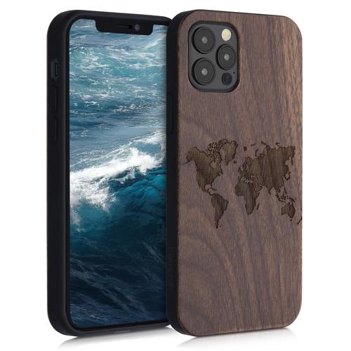 Kwmobile Coque En Bois Compatible Avec Apple Iphone 12 / 12 Pro - Étui De Protection Rigide Avec Cadre En Tpu - Brun Foncé