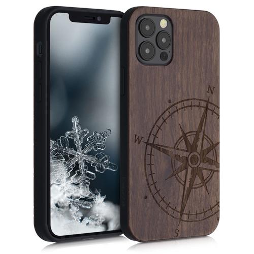 Kwmobile Coque En Bois Compatible Avec Apple Iphone 12 / 12 Pro - Étui De Protection Rigide Avec Cadre En Tpu - Brun Foncé