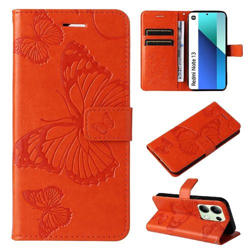 Tongez Étui Pour Xiaomi Redmi Note 13 4g Couverture Magnétique Cuir Pu Flip Kickband Avec Support De Fente Pour Carte Couverture Antichoc - Couleur Orange