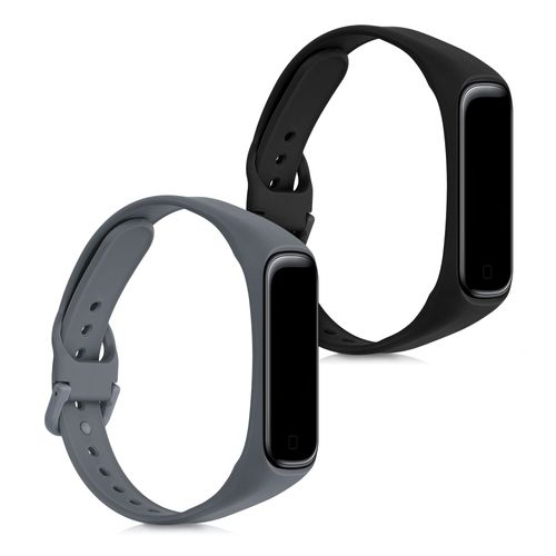 Kwmobile Bracelet Compatible Avec Samsung Galaxy Fit 2 - Set 2x Bracelet De Rechange En Silicone Pour Fitness Tracker Noir-Gris Ardoise
