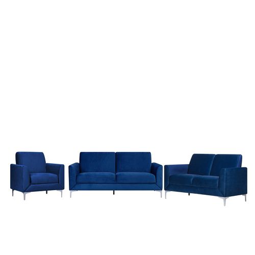 Ensemble Canapés Et Fauteuil En Velours Bleu Marine 6 Places Fenes