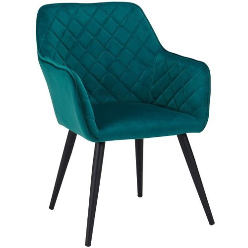Fauteuil Lounge / Chaise De Salle À Manger En Tissu Velours Vert Bleu Pieds Métal Fal09057