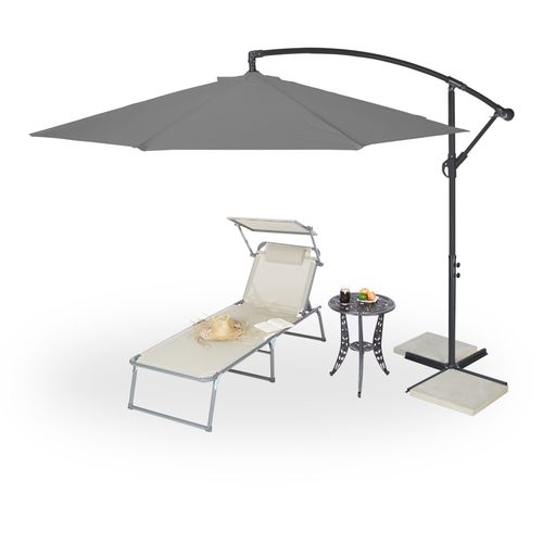 Relaxdays Parasol De Jardin Déporté 300 Cm Parasol Terrasse Gris Housse De Protection