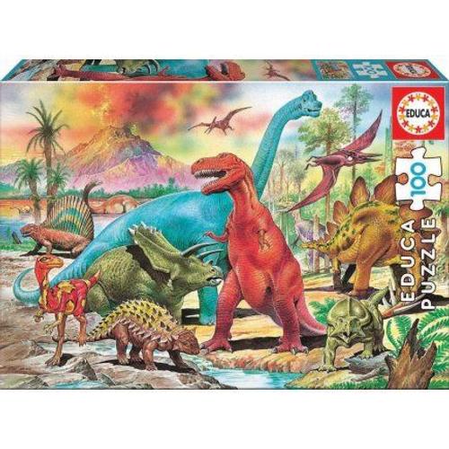 Puzzle Xxl 100 Pieces Monde Des Dinosaures : T-Rex Brachiosaure Triceratops - Enfant Collection Dino Educa - Animaux Pr?Histoire
